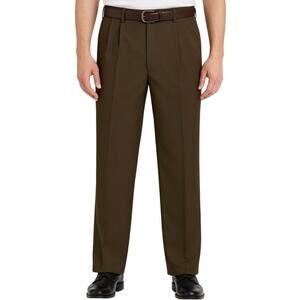 Barrington Men’s Classic Fit Dress Pants 32x32 Brown Pleated Trousers Office